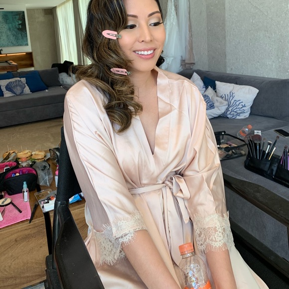 Blush Satin Lace Robe - Picture 8 of 9